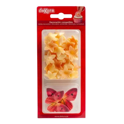 Papillons et fleurs jaunes en papier comestible, 39 pièces