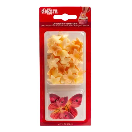 Farfalle e fiori gialli in carta commestibile, 39 pezzi