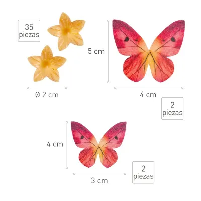 Farfalle e fiori gialli in carta commestibile, 39 pezzi
