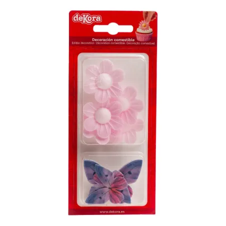 Papillons et fleurs roses en papier comestible, 9 pièces