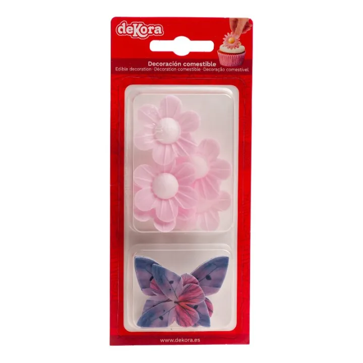 Schmetterlinge und rosa Blumen aus Esspapier, 9 Stück