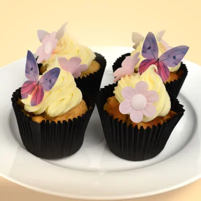 Schmetterlinge und rosa Blumen aus Esspapier, 9 Stück