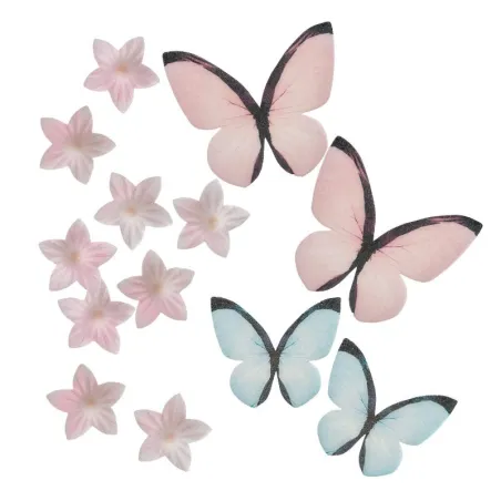 Farfalle e gigli colorati in carta commestibile, 39 pezzi