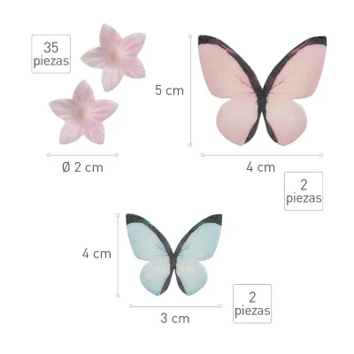 Farfalle e gigli colorati in carta commestibile, 39 pezzi