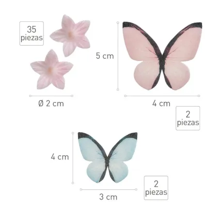 Farfalle e gigli colorati in carta commestibile, 39 pezzi