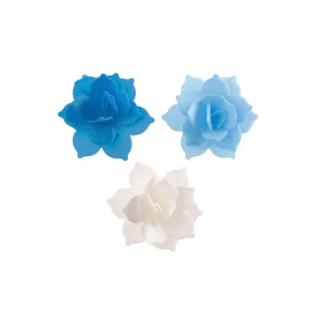 Ninfee bianche e blu in carta commestibile, Ø 4,5 cm