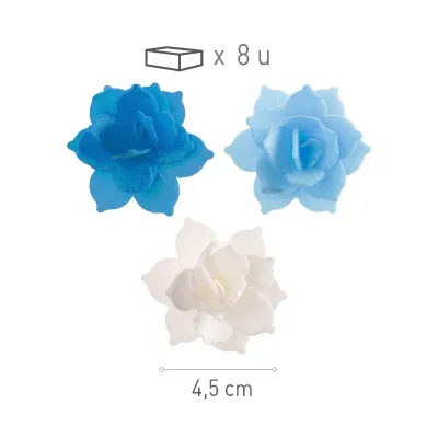 Nénuphars blancs et bleus en papier comestible, Ø 4.5 cm