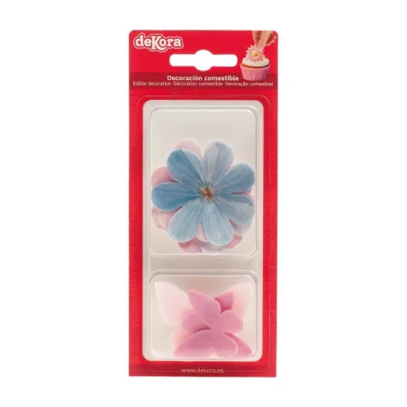 Colorful butterflies and daisies made from edible paper