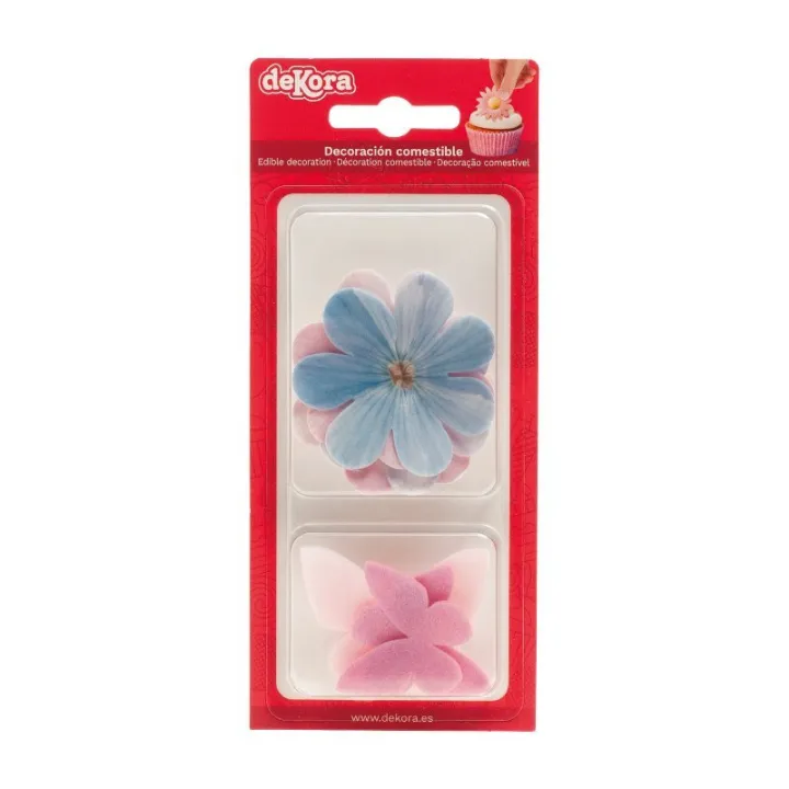 Colorful butterflies and daisies made from edible paper