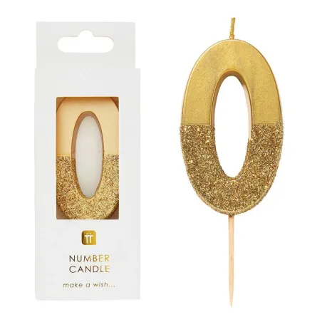 Candela numero 0 con glitter oro e oro