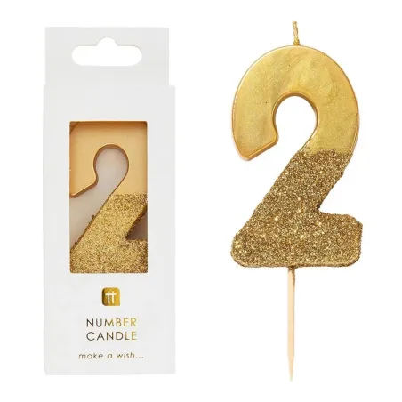 Candela numero 2 con glitter oro e oro