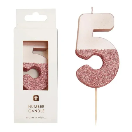 Bougie numéro 5 avec or rose et paillettes roses