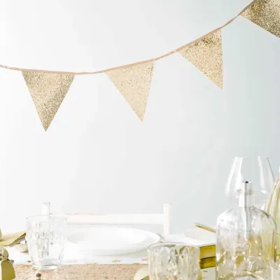 Glitzernde Wimpelgirlande Gold, 300 cm
