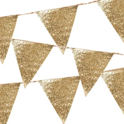 Glitzernde Wimpelgirlande Gold, 300 cm