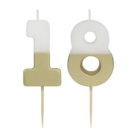 Number candle 18 with white and gold