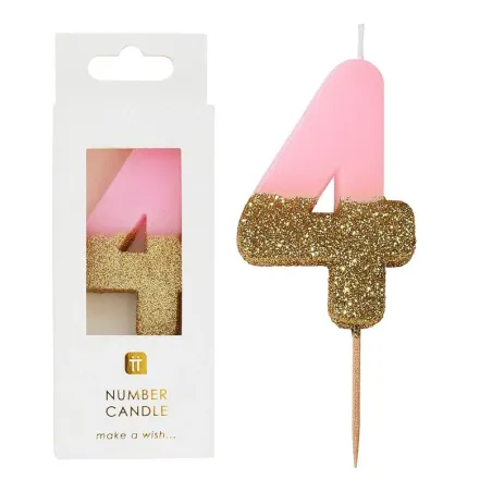 Bougie numéro 4 avec rose et or