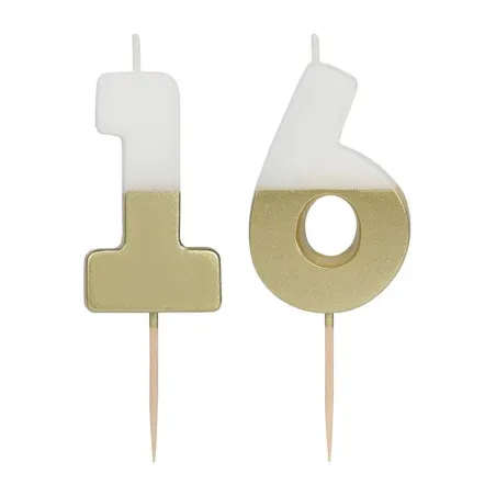 Number candle 16 with white and gold
