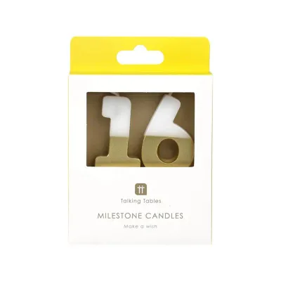 Number candle 16 with white and gold