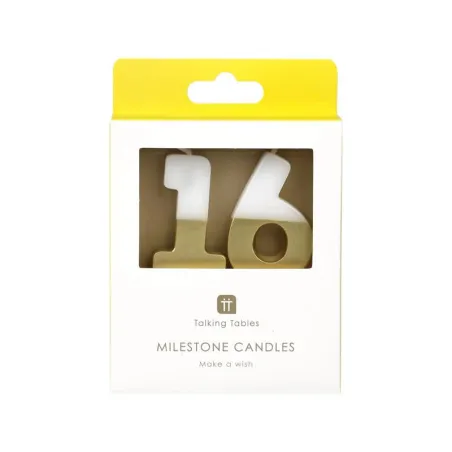 Candela numero 16 con bianco e oro