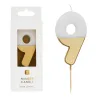 Candela numero 9 con bianco e oro