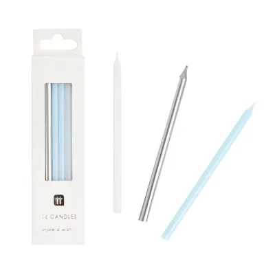 Kerzen Blau, Silber und Weiss 10 cm, 16 Stück