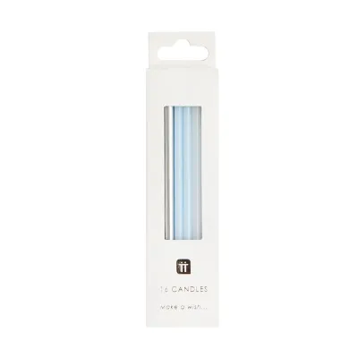 Bougies bleues, argentées et blanches 10 cm, 16 pièces