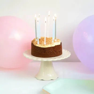 Candles blue, silver and white 10 cm, 16 pieces