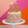 Candela numero 5 con glitter oro e oro