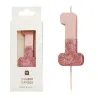 Candela numero 1 con oro rosa e glitter rosa