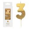 Candela numero 3 con glitter oro e oro