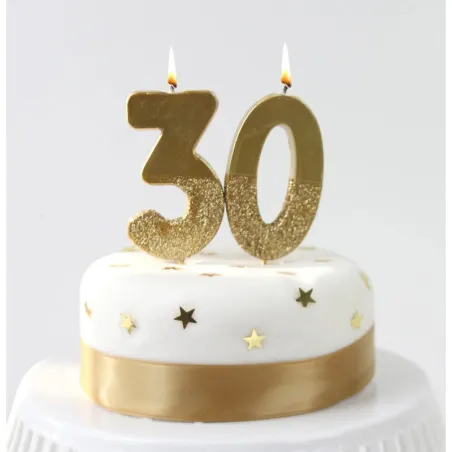 Bougie numérotée 3 avec or et paillettes d'or