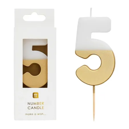 Bougie numéro 5 avec blanc et or