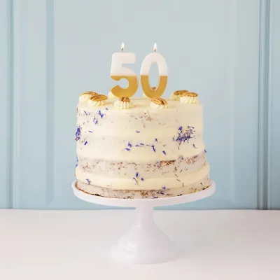 Zahlenkerze 5 mit Weiss und Gold