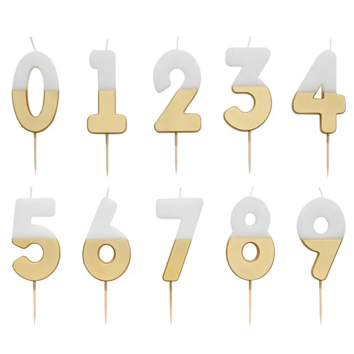 Number candle 8 with white and gold