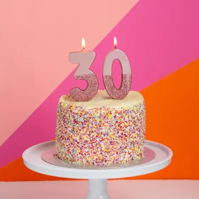 Number candle 3 with rose gold and rose glitter