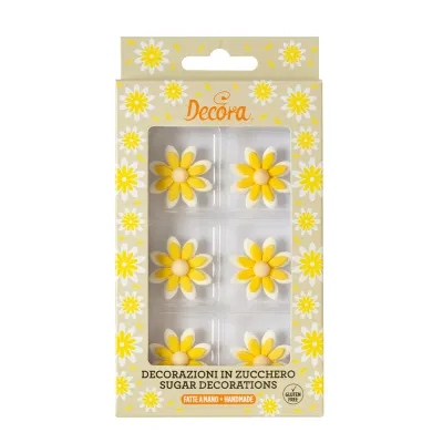 Décoration en sucre marguerites jaunes, 6 pièces
