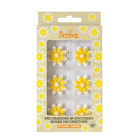 Décoration en sucre marguerites jaunes, 6 pièces