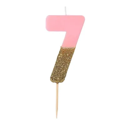 Zahlenkerze 7 mit Rosa und Gold