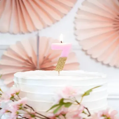 Number candle 7 with pink and gold