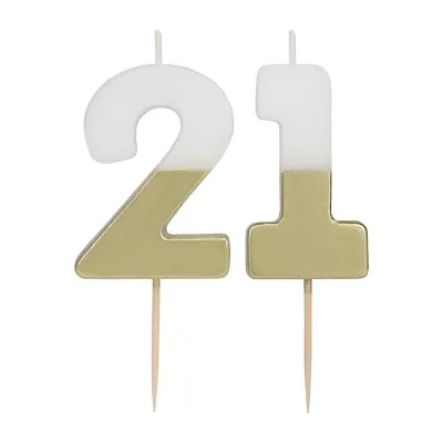 Zahlenkerze 21 mit Weiss und Gold
