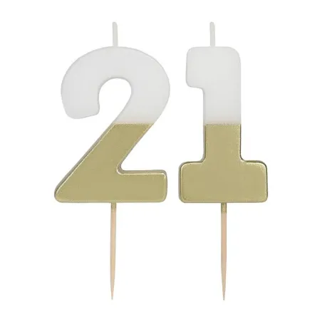 Candela numero 21 con bianco e oro