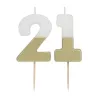 Number candle 21 with white and gold
