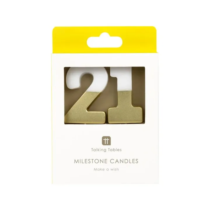 Number candle 21 with white and gold