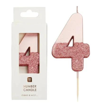 Candela numero 4 con oro rosa e glitter rosa