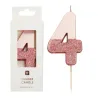 Candela numero 4 con oro rosa e glitter rosa