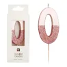 Candela numero 0 con oro rosa e glitter rosa