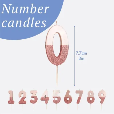 Candela numero 0 con oro rosa e glitter rosa