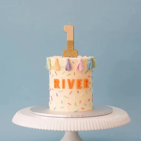Number candle 1 with gold and gold glitter