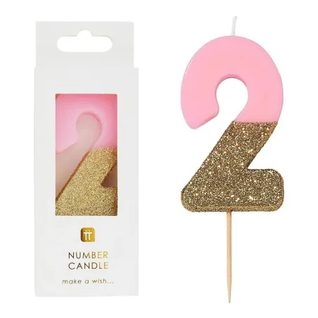 Number candle 2 with pink and gold