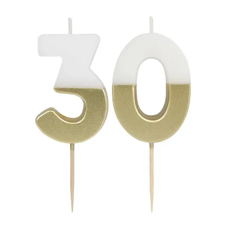 Candela numero 30 con bianco e oro